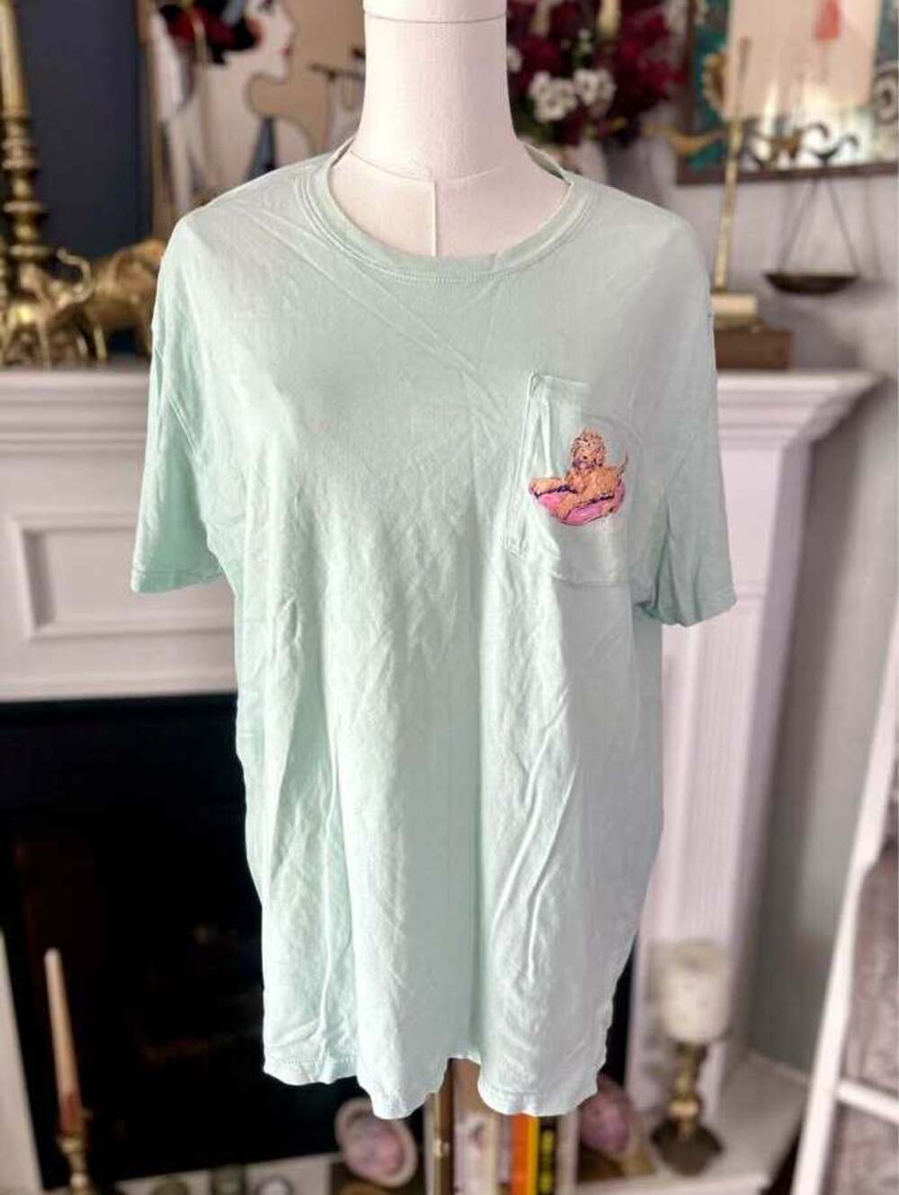 Lauren James Mint Green Goldendoodle Pocket T-Shirt Size Large